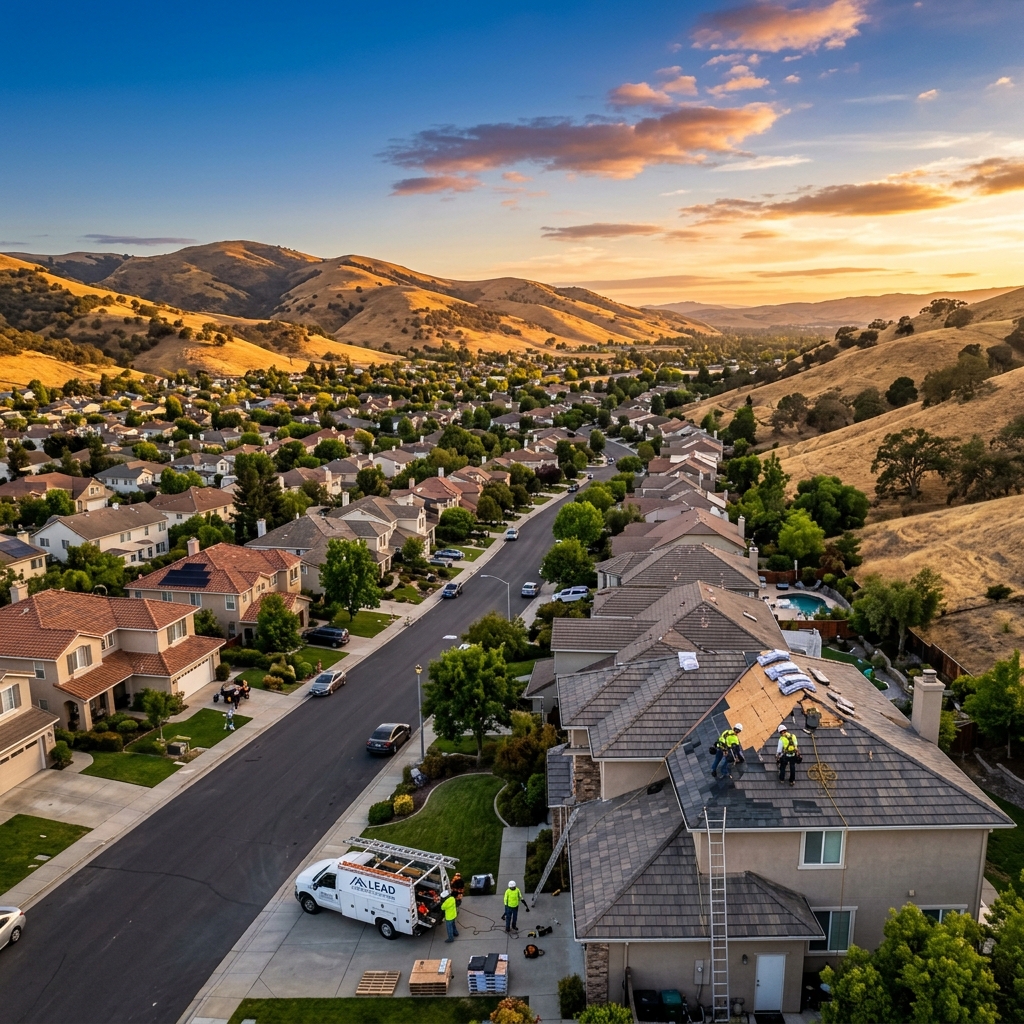 Professional roofers working on a Livermore California residential roof